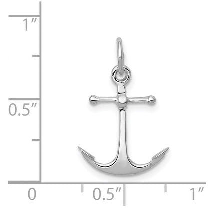 14K Weißgold Massiv Poliert 3-d Anker Charm