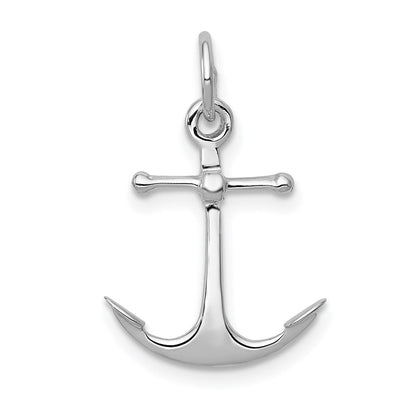14K Weißgold Massiv Poliert 3-d Anker Charm