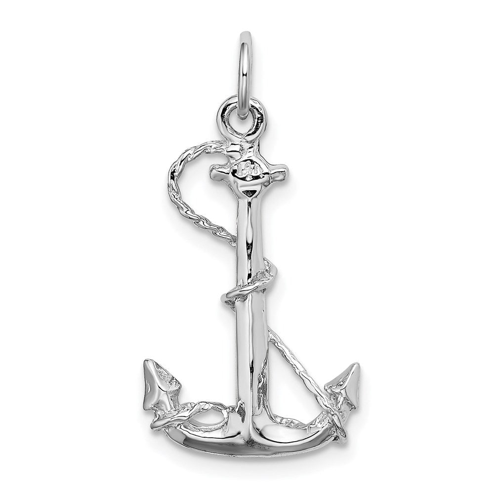 14K Weißgold Massiver Polierter 3-D Anker-Charm