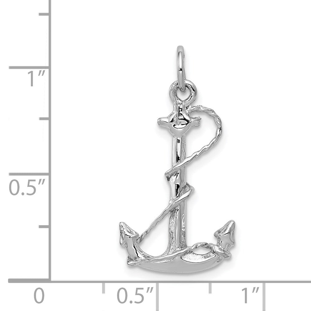 14K Weißgold Massiver Polierter 3-D Anker-Charm