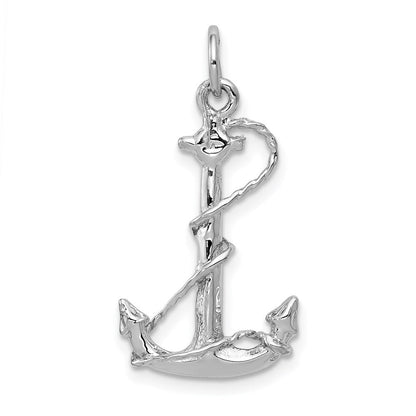 14K Weißgold Massiver Polierter 3-D Anker-Charm
