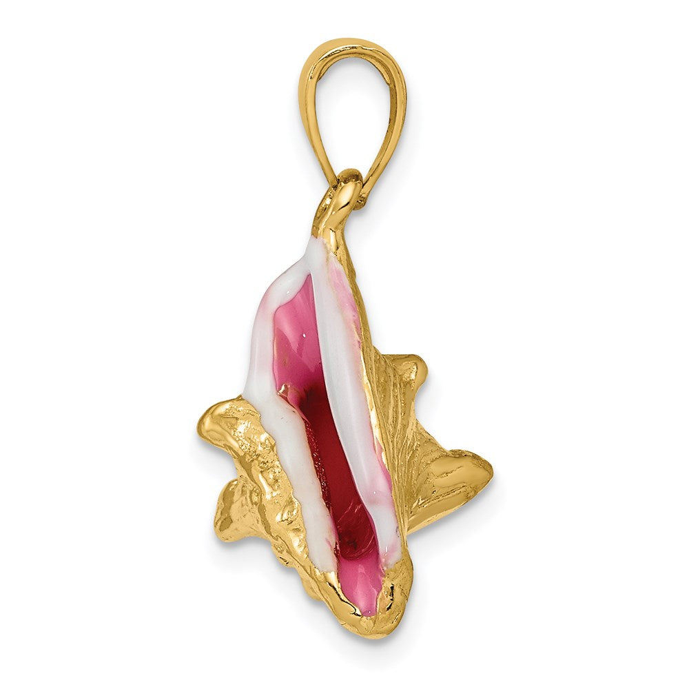14 Karat Gelbgold Poliert 3-D Rosa und Weiß Emailliertes Muschelschalen-Anhänger
