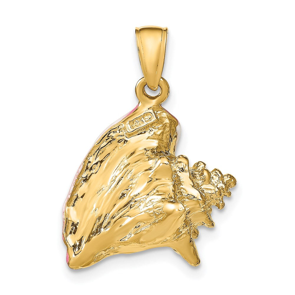 14 Karat Gelbgold Poliert 3-D Rosa und Weiß Emailliertes Muschelschalen-Anhänger