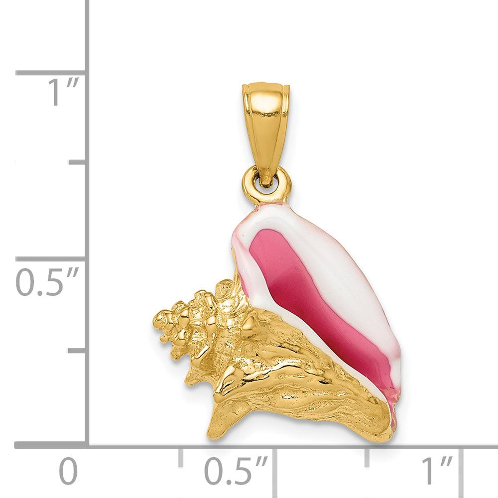 14 Karat Gelbgold Poliert 3-D Rosa und Weiß Emailliertes Muschelschalen-Anhänger