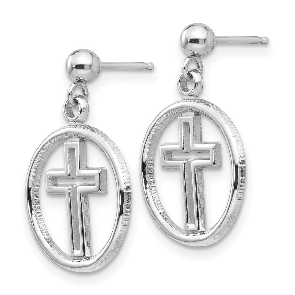 14K Weißgold Poliert Eternal Leben Kreuz Hängend Ohrstecker