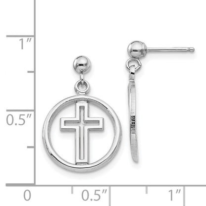14K Weißgold Poliert Eternal Leben Kreuz Hängend Ohrstecker