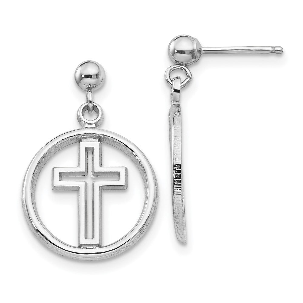 14K Weißgold Poliert Eternal Leben Kreuz Hängend Ohrstecker