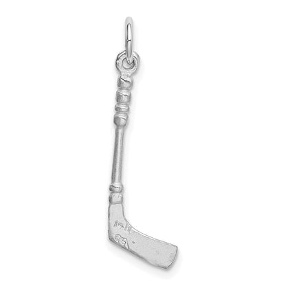 14K Weißgold Massiv 3-d Emailliert Hockey Stick Charm