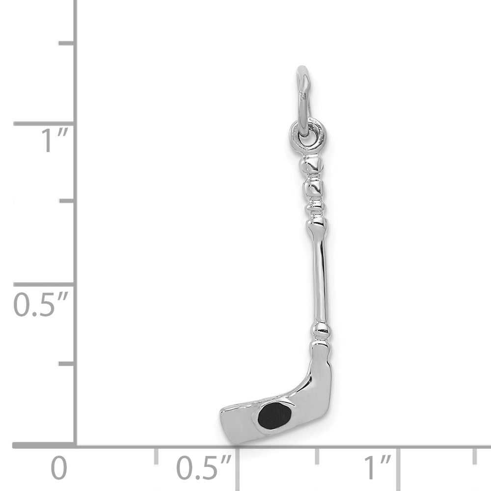 14K Weißgold Massiv 3-d Emailliert Hockey Stick Charm