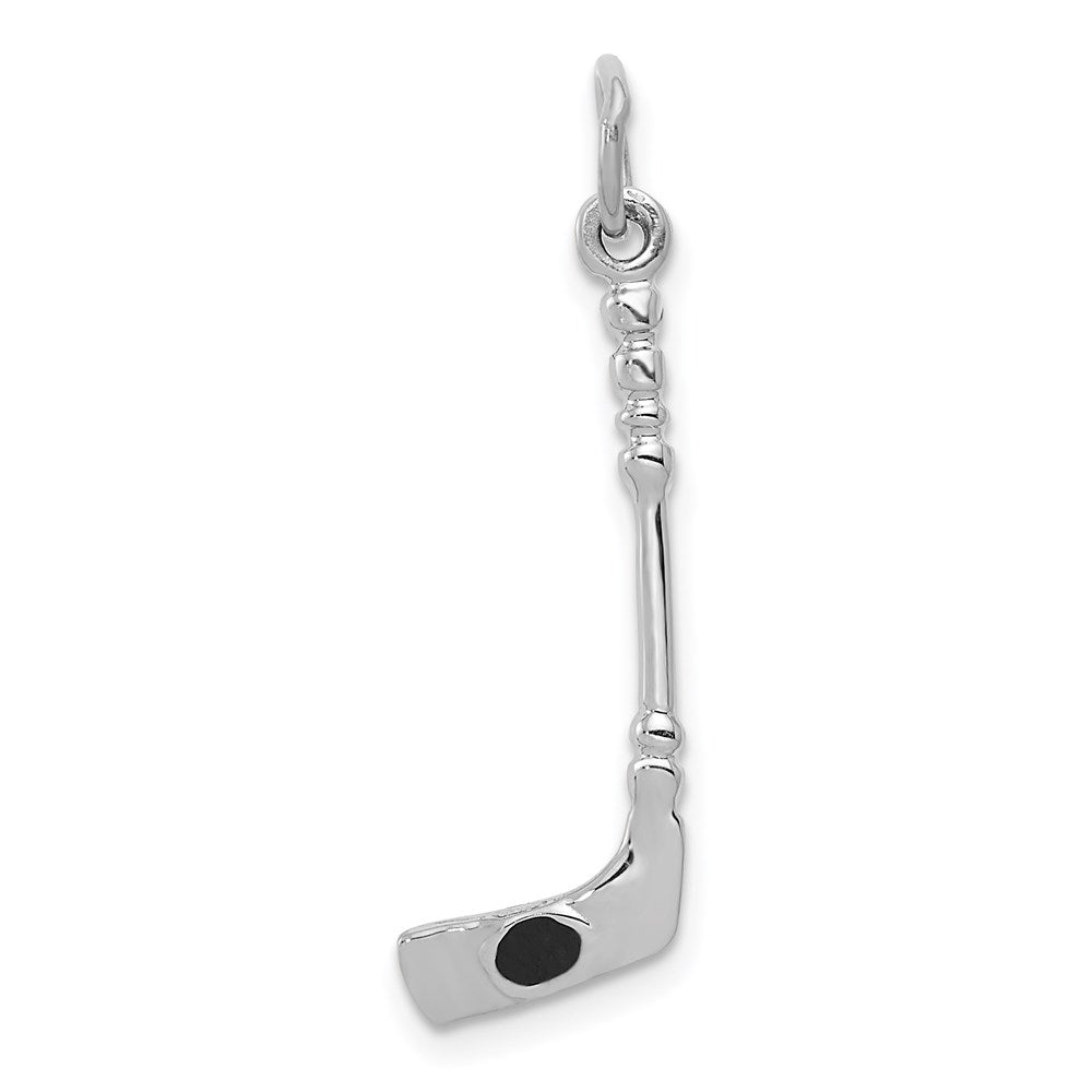 14K Weißgold Massiv 3-d Emailliert Hockey Stick Charm