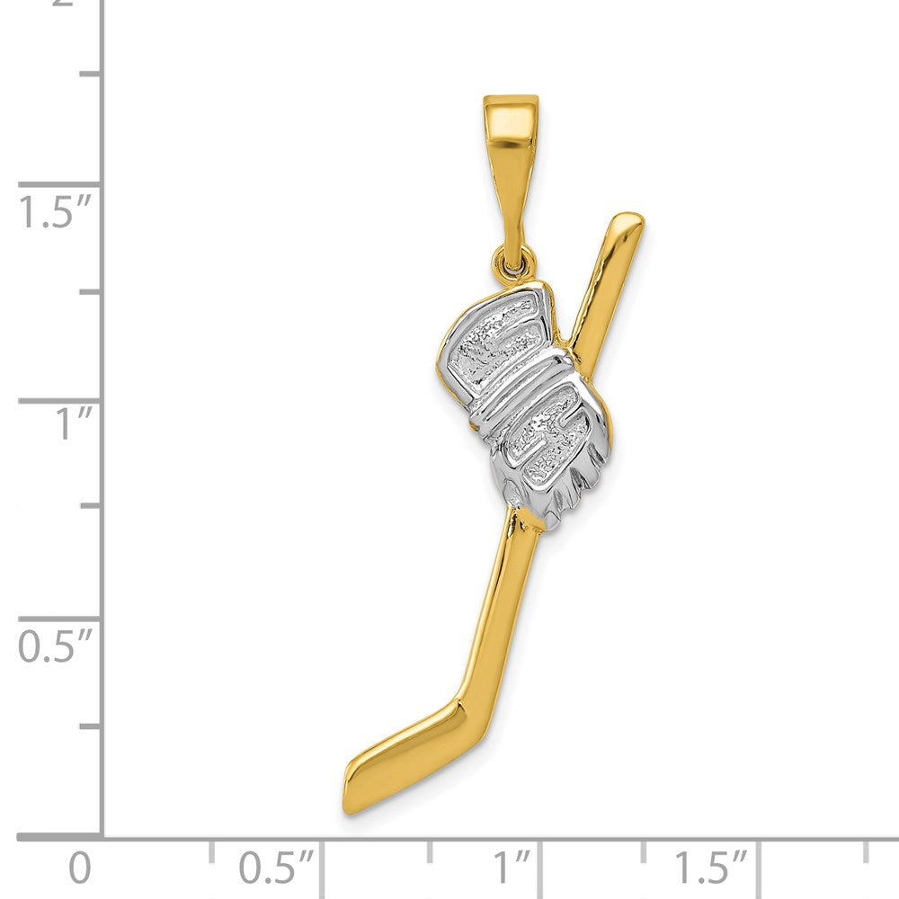 14K Gelb- und Rhodiumgold mit Rhodium, massiv, poliert, Hockeyschläger-Anhänger