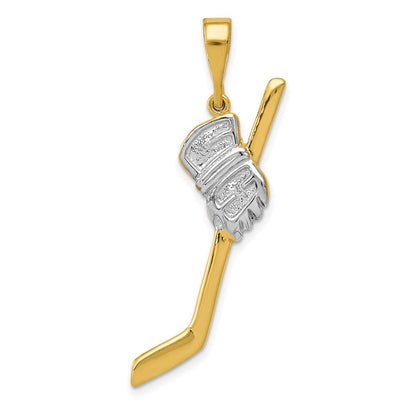 14K Gelb- und Rhodiumgold mit Rhodium, massiv, poliert, Hockeyschläger-Anhänger