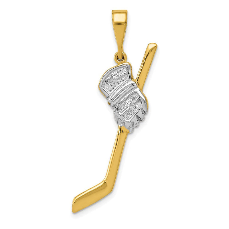 14K Gelb- und Rhodiumgold mit Rhodium, massiv, poliert, Hockeyschläger-Anhänger