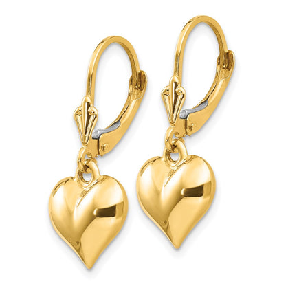 14K Gelbgold Herz-Ohrringe mit Leverback-Verschluss