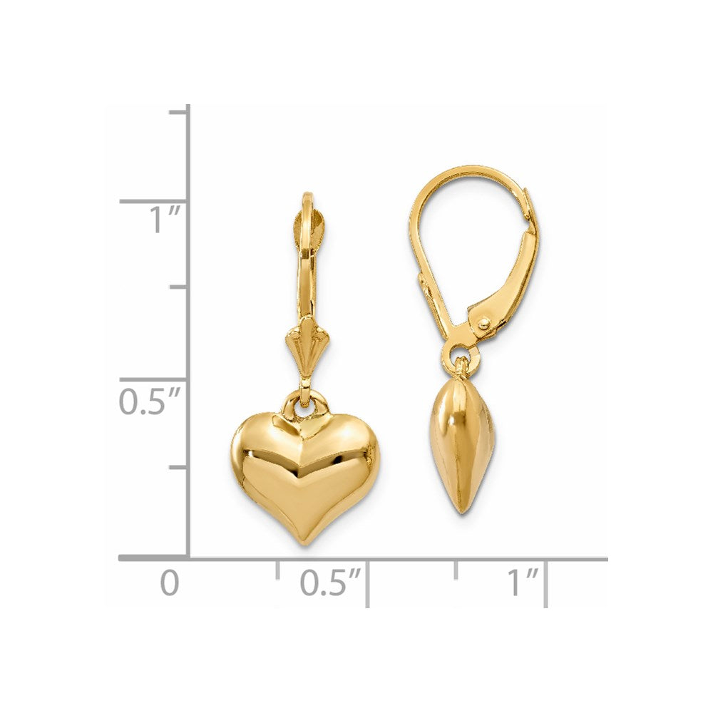 14K Gelbgold Herz-Ohrringe mit Leverback-Verschluss