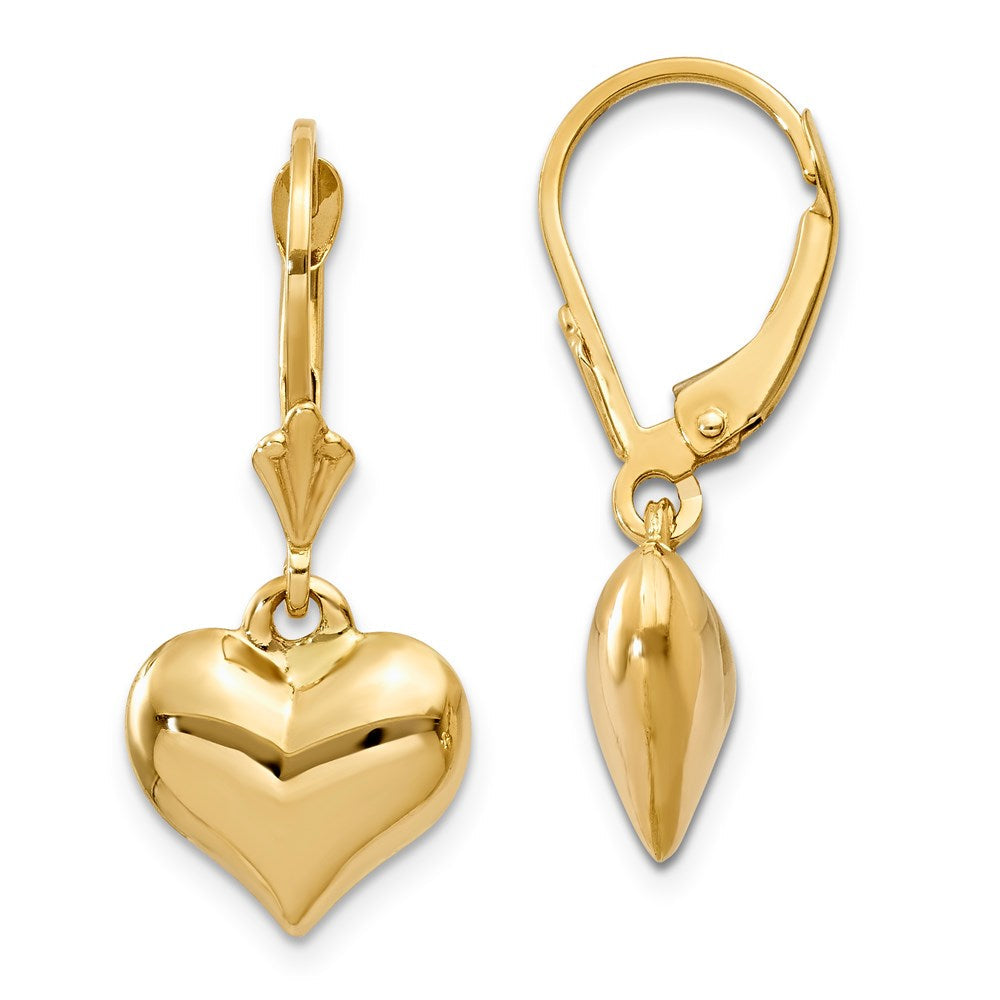 14K Gelbgold Herz-Ohrringe mit Leverback-Verschluss
