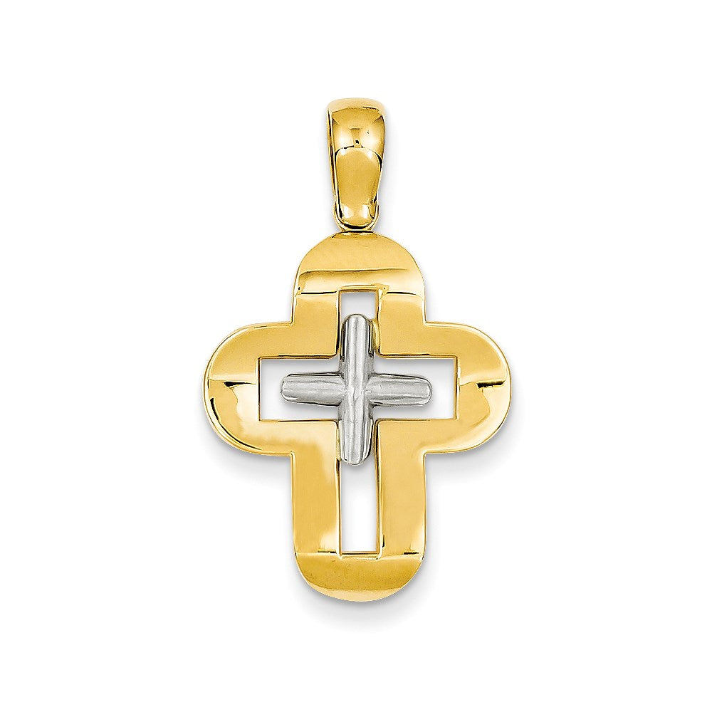 14K Bicolor Gold Massiv-Kreuzanhänger