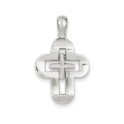 14K Weißgold Massives Kreuz-Anhänger
