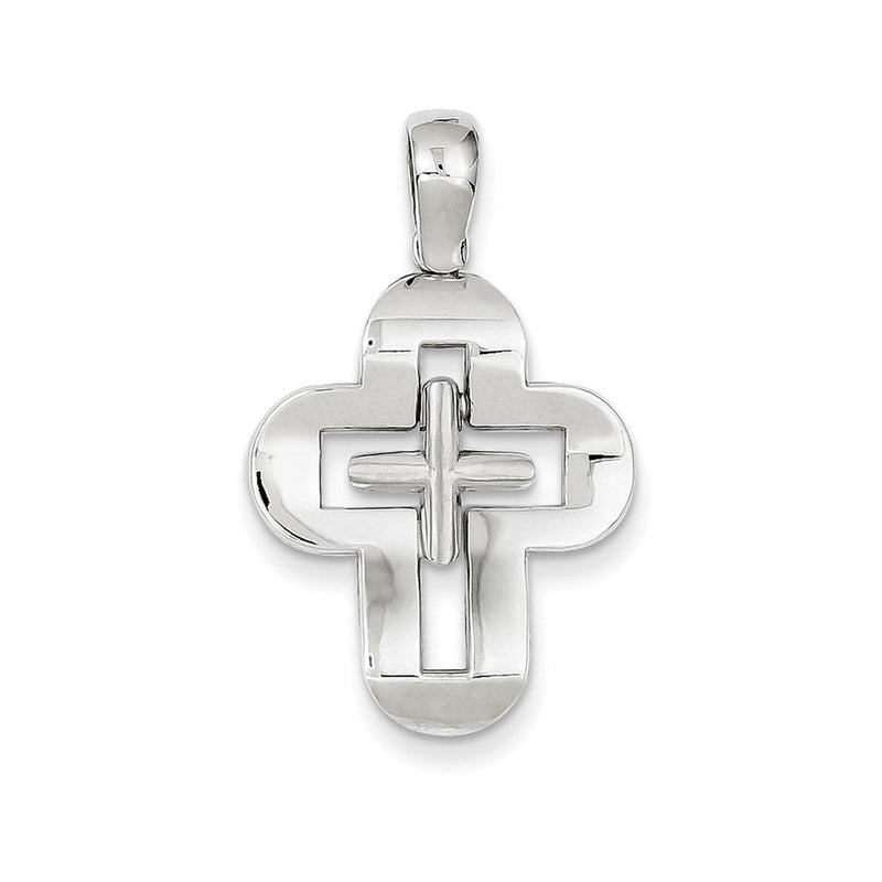 14K Weißgold Massives Kreuz-Anhänger