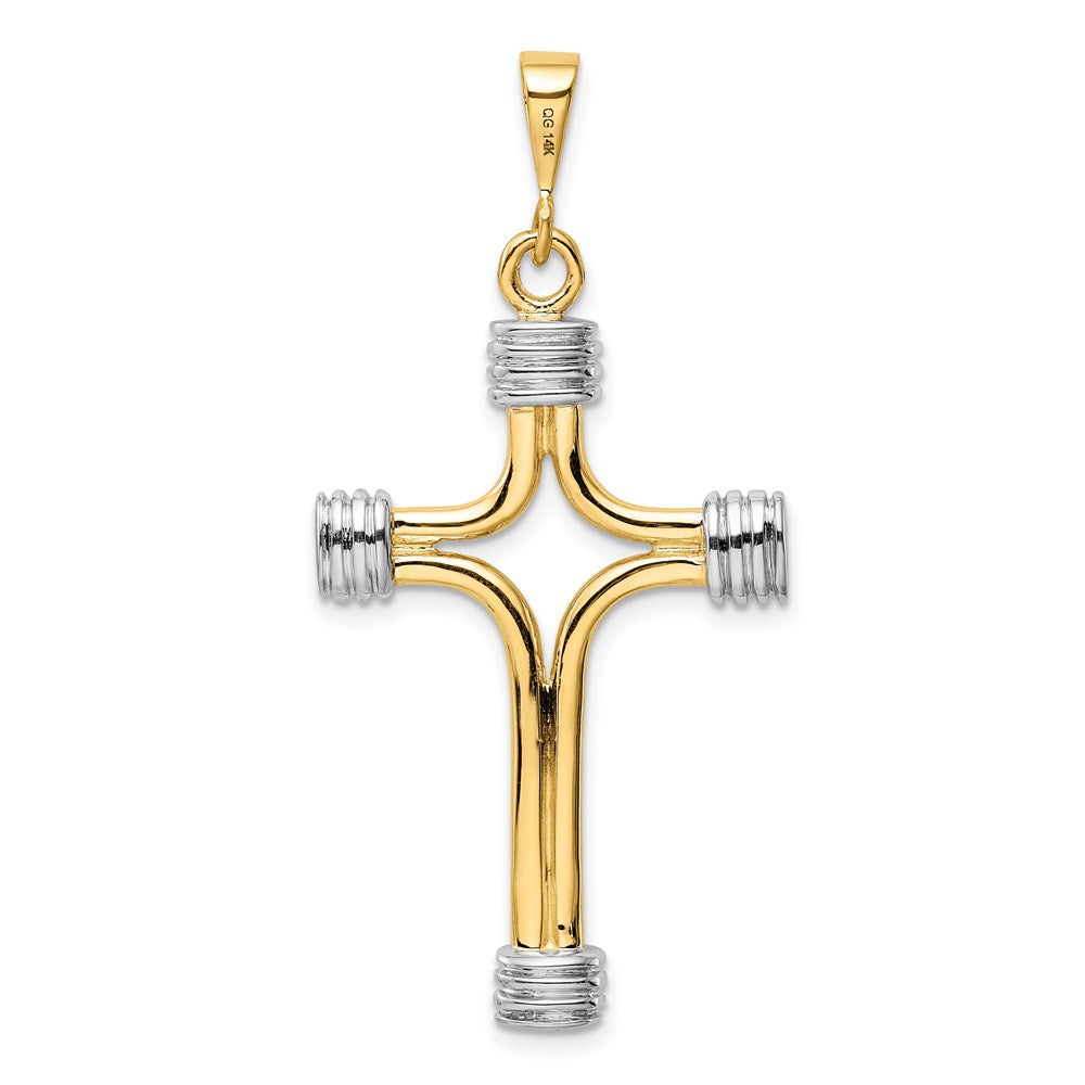 14K Gelb- & Rhodiumgold Fancy-Kreuz-Anhänger mit Rhodium