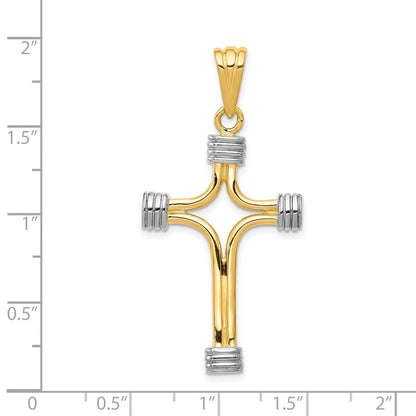 14K Gelb- & Rhodiumgold Fancy-Kreuz-Anhänger mit Rhodium