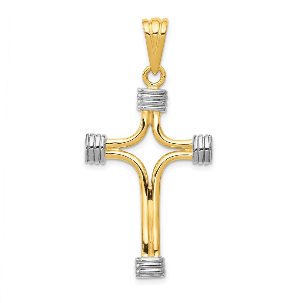 14K Gelb- & Rhodiumgold Fancy-Kreuz-Anhänger mit Rhodium