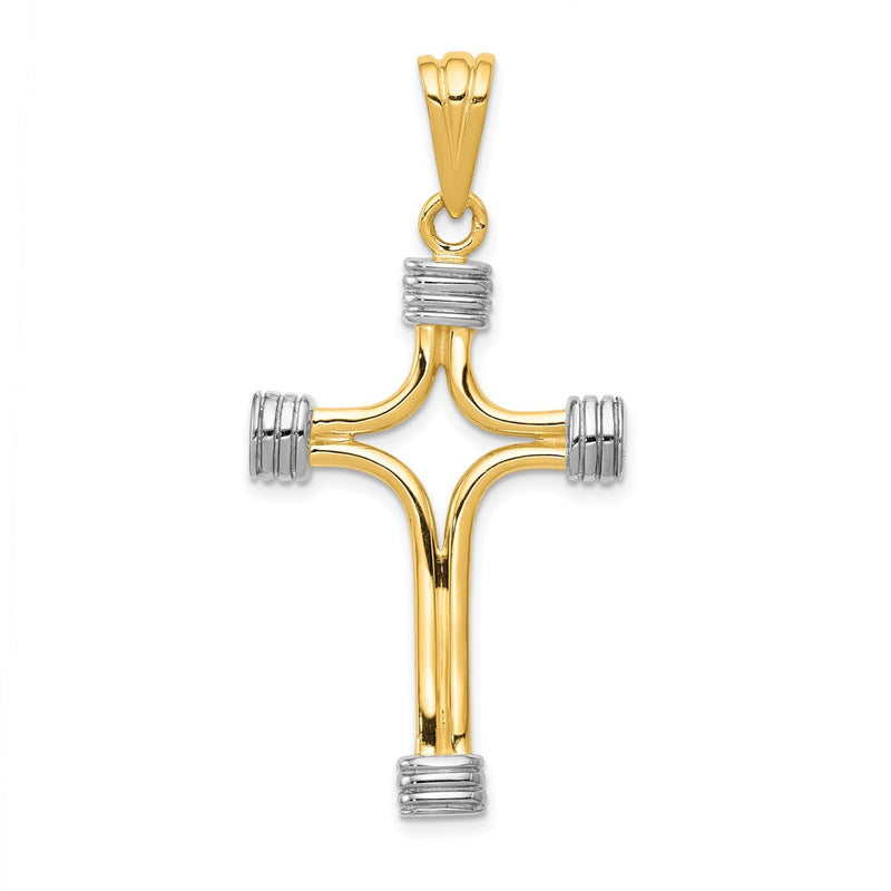 14K Gelb- & Rhodiumgold Fancy-Kreuz-Anhänger mit Rhodium