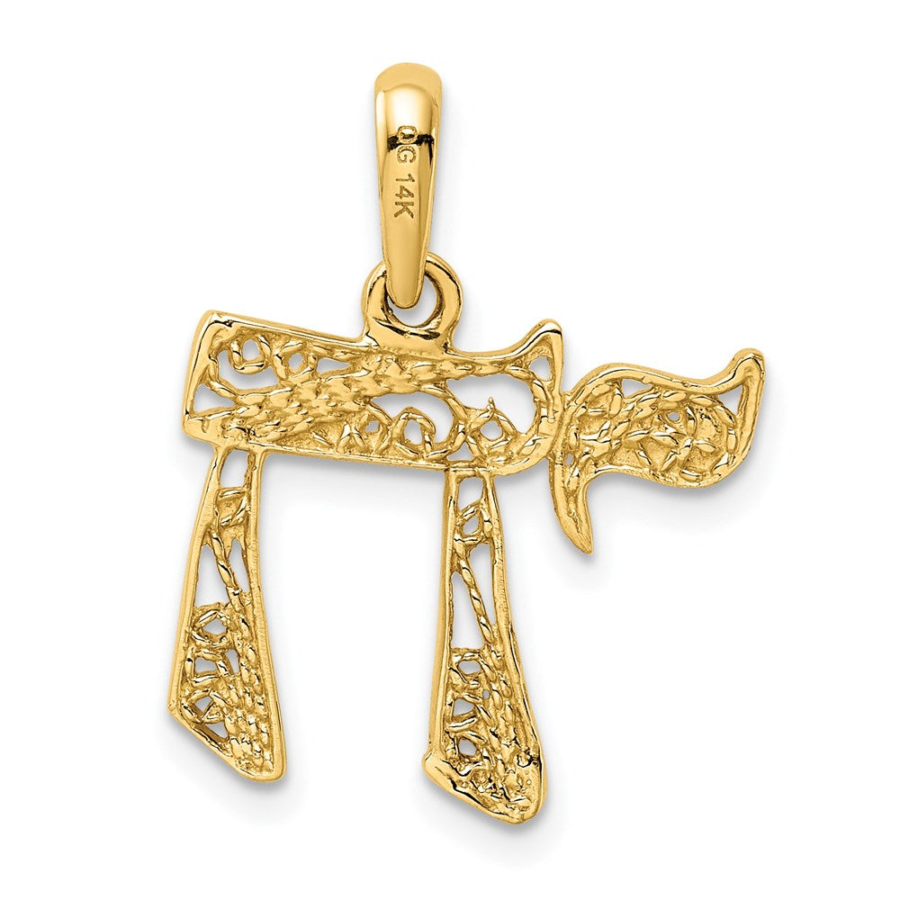 14K Gelbgold Filigran Chai Anhänger
