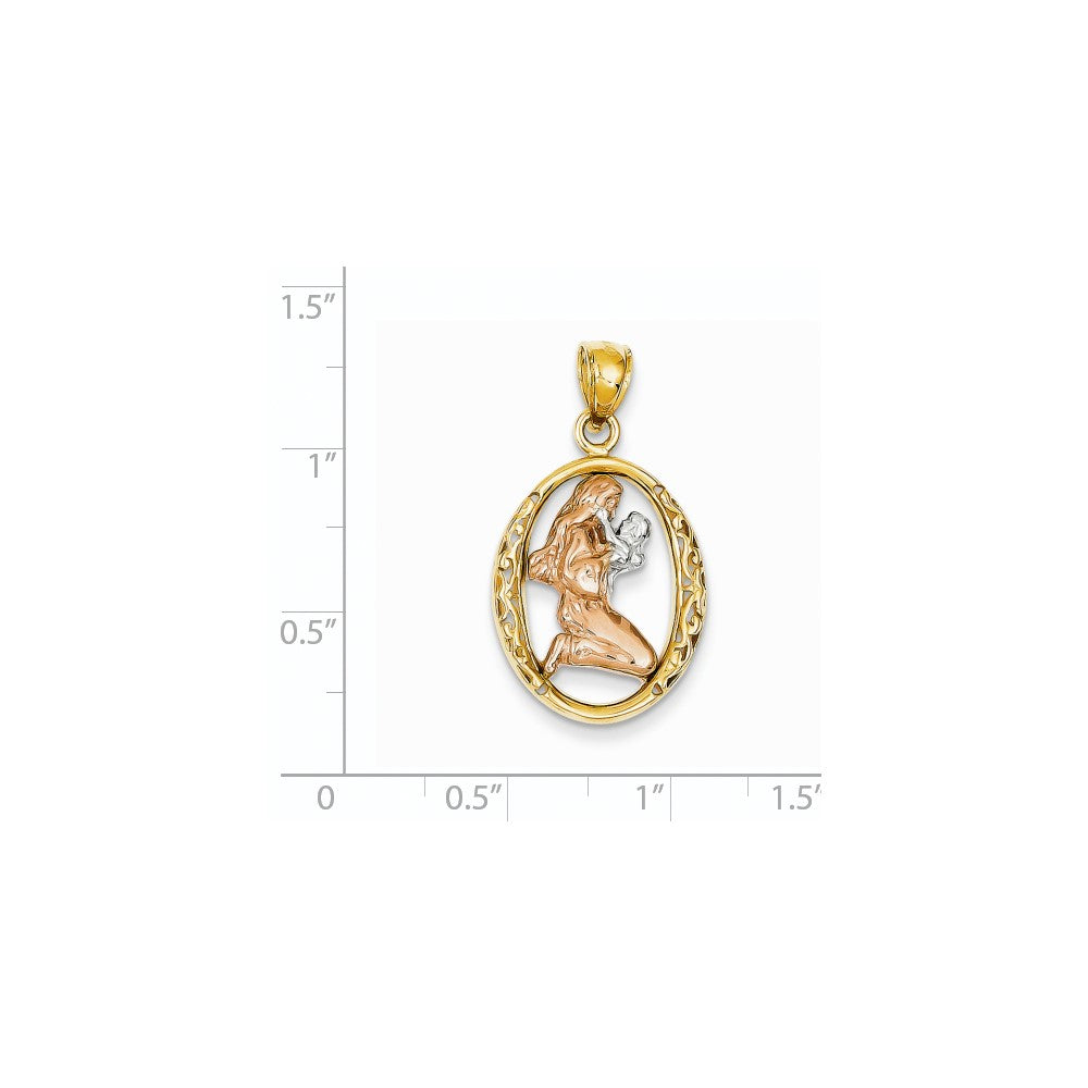 14K Gelb- und Rhodium-Zweifarbengold Mutter mit Baby Anhänger