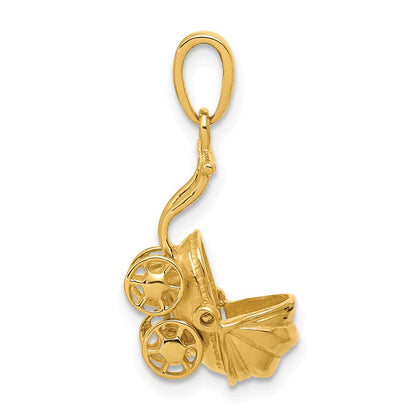 14K Gelbgold 3D-Babywagen-Charm