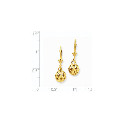 14K Gelbgold Ohrringe mit diamantgeschliffenen filigranen Kugeln und Leverback-Verschluss