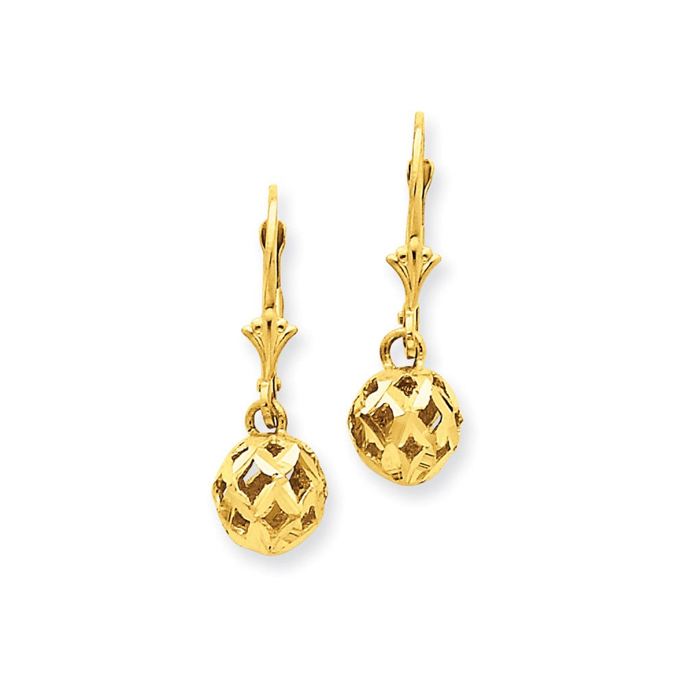 14K Gelbgold Ohrringe mit diamantgeschliffenen filigranen Kugeln und Leverback-Verschluss