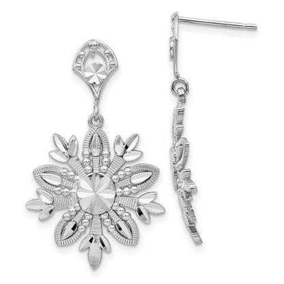 14K Weißgold Schneeflocken-Ohrhänger, ausgefallenes Design