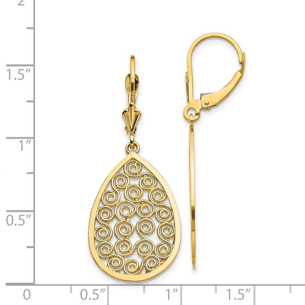 14K Gelbgold Tropfen-Filigran-Ohrhänger mit Leverback-Verschluss