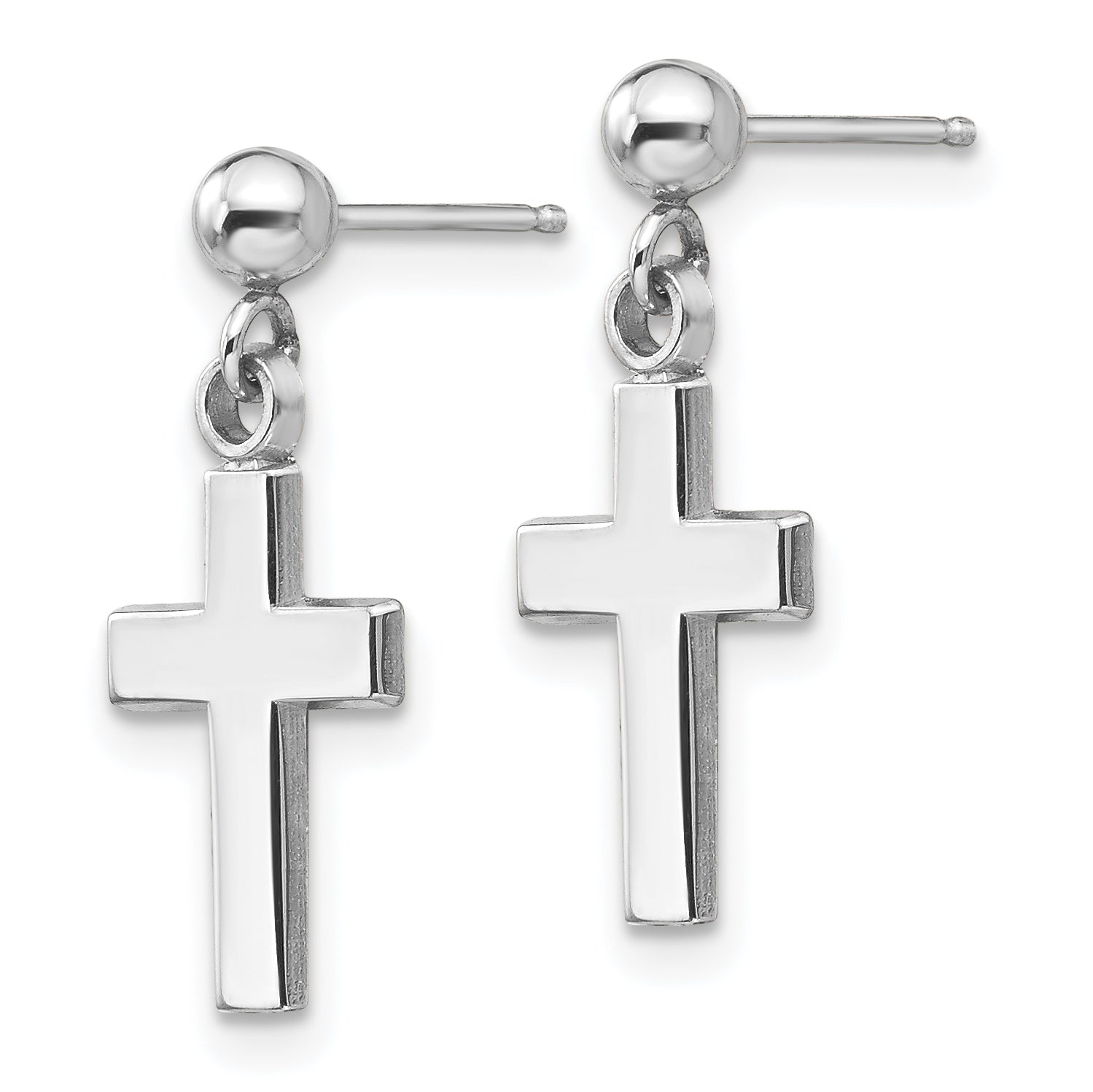 14K Weißgold Poliert Kreuz Ohrringe