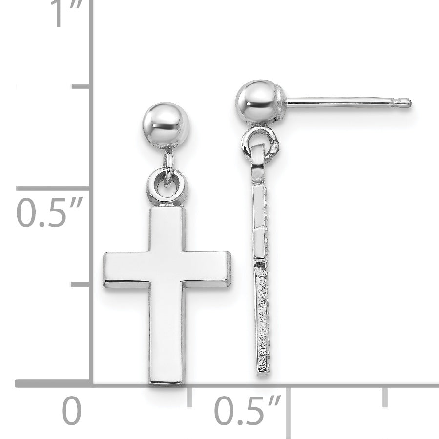 14K Weißgold Poliert Kreuz Ohrringe