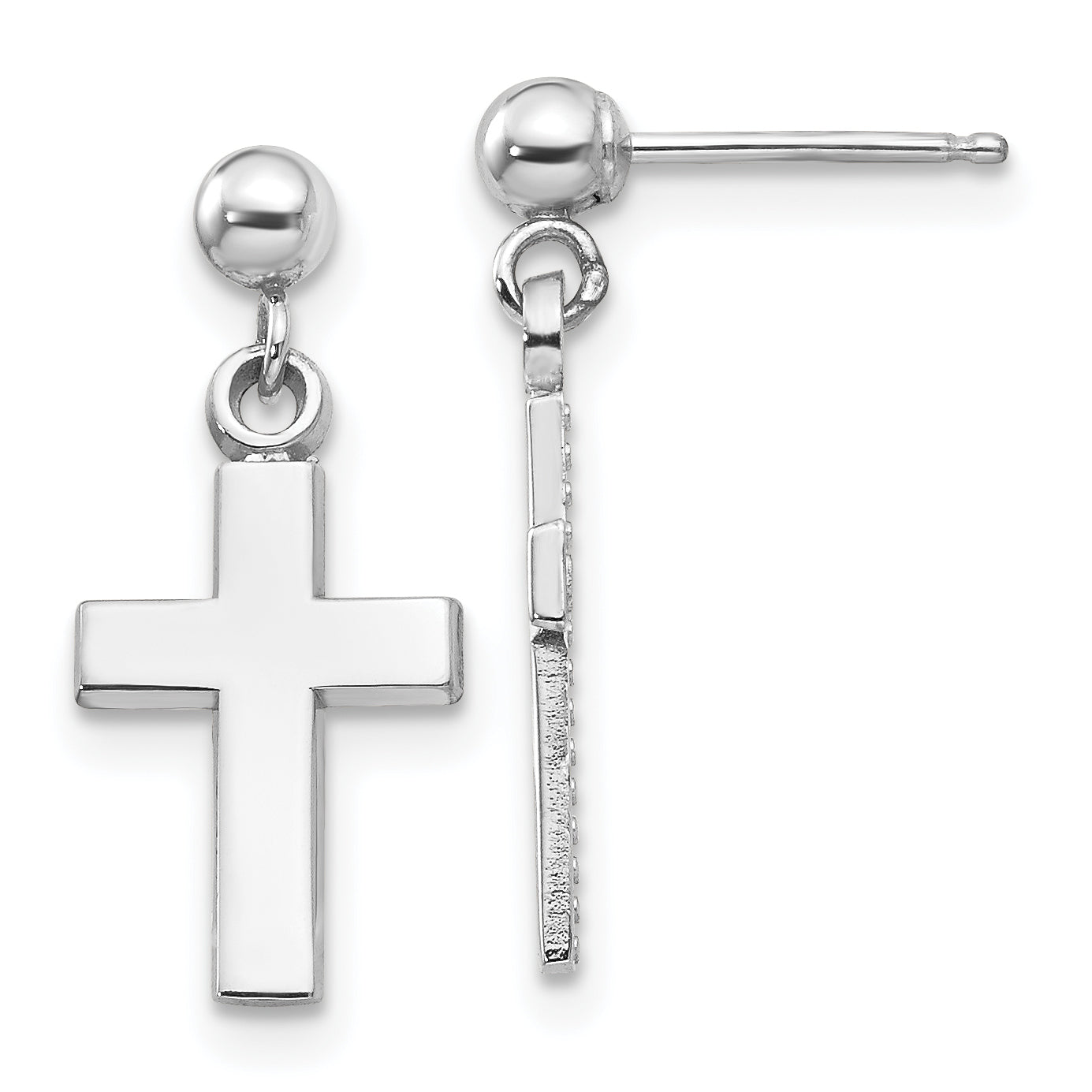 14K Weißgold Poliert Kreuz Ohrringe