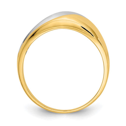 14K Gelbgold Ring mit Rhodiumbeschichtung, poliert, Wellen-Design