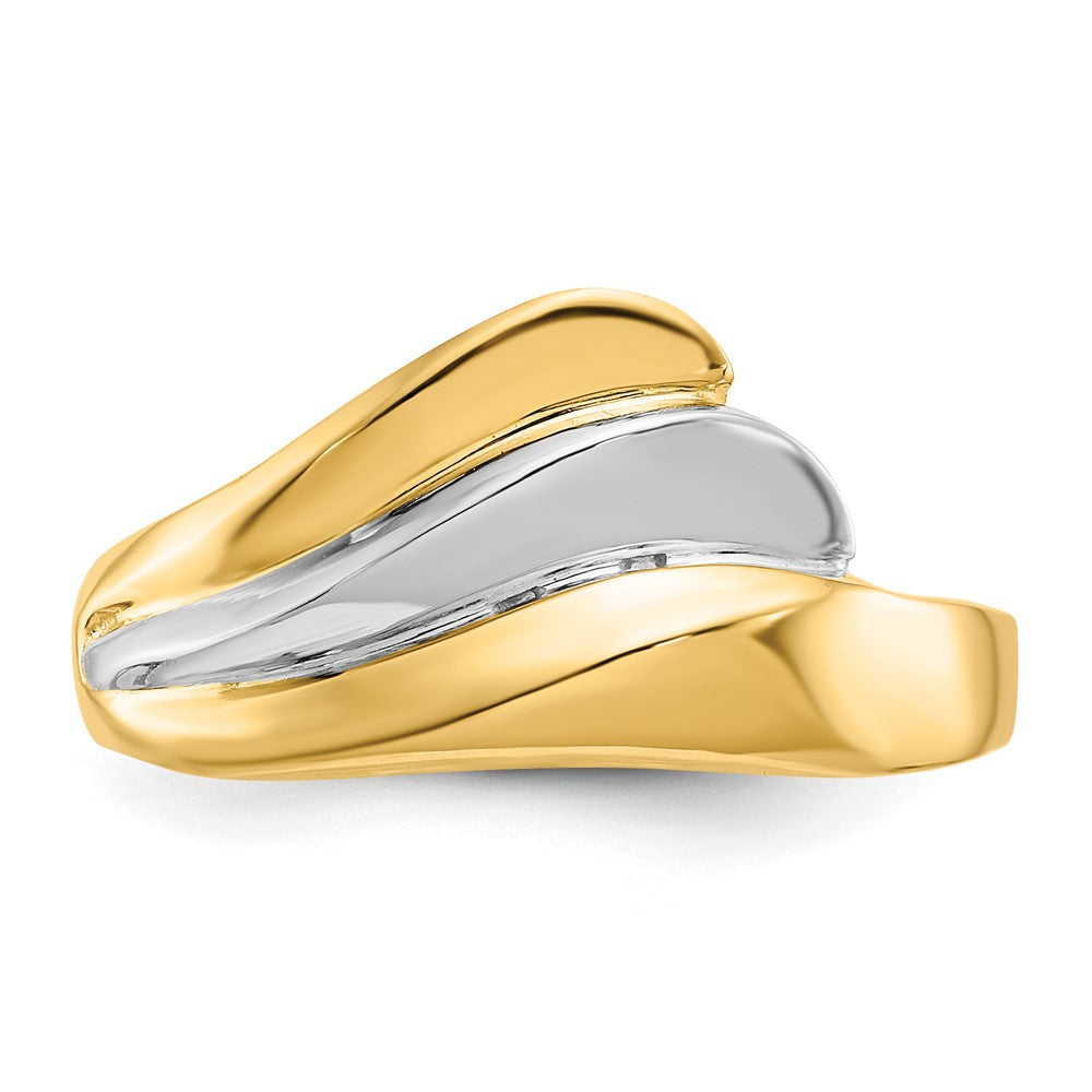 14K Gelbgold Ring mit Rhodiumbeschichtung, poliert, Wellen-Design