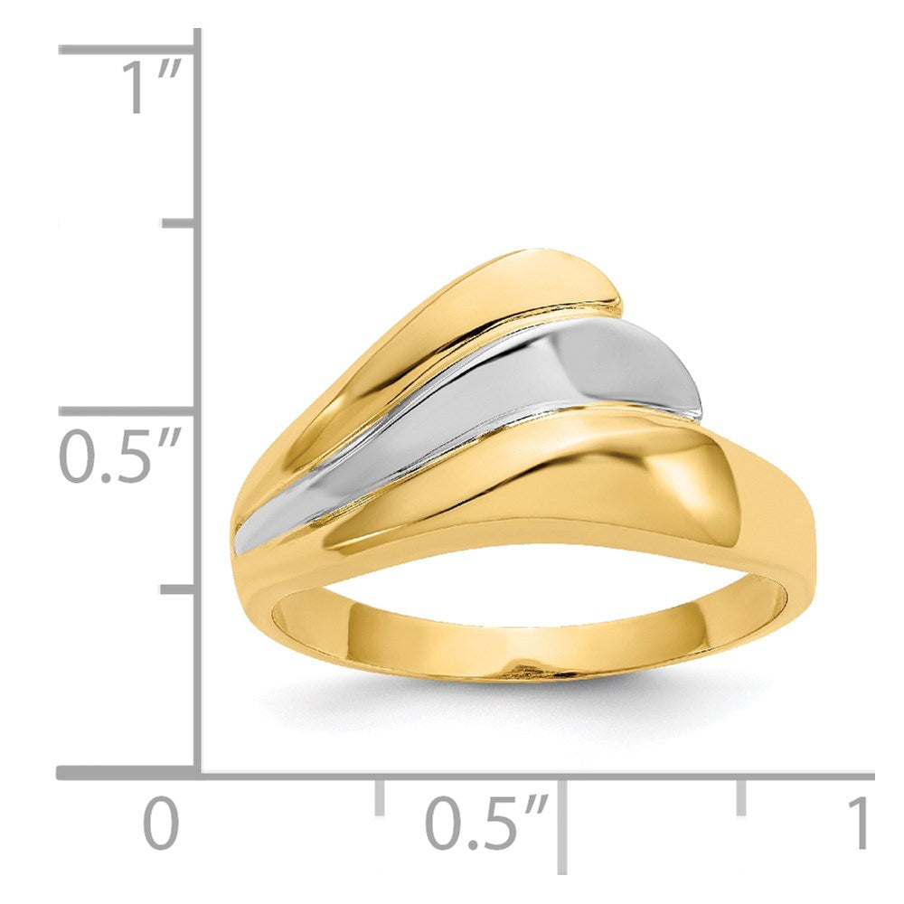 14K Gelbgold Ring mit Rhodiumbeschichtung, poliert, Wellen-Design