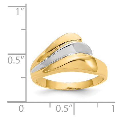 14K Gelbgold Ring mit Rhodiumbeschichtung, poliert, Wellen-Design