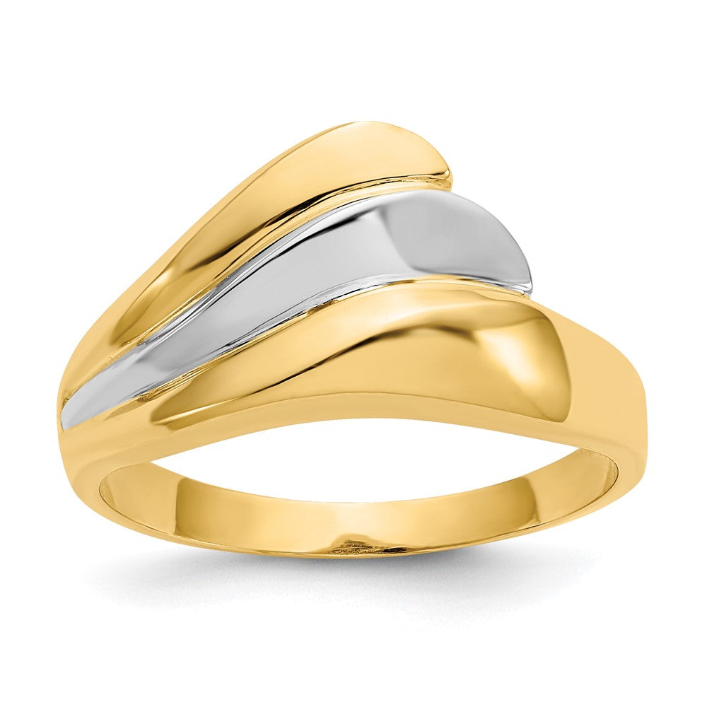 14K Gelbgold Ring mit Rhodiumbeschichtung, poliert, Wellen-Design
