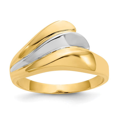 14K Gelbgold Ring mit Rhodiumbeschichtung, poliert, Wellen-Design