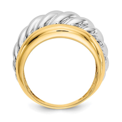 14K Bicolor Gold Polierter Gedrehter Bombenring