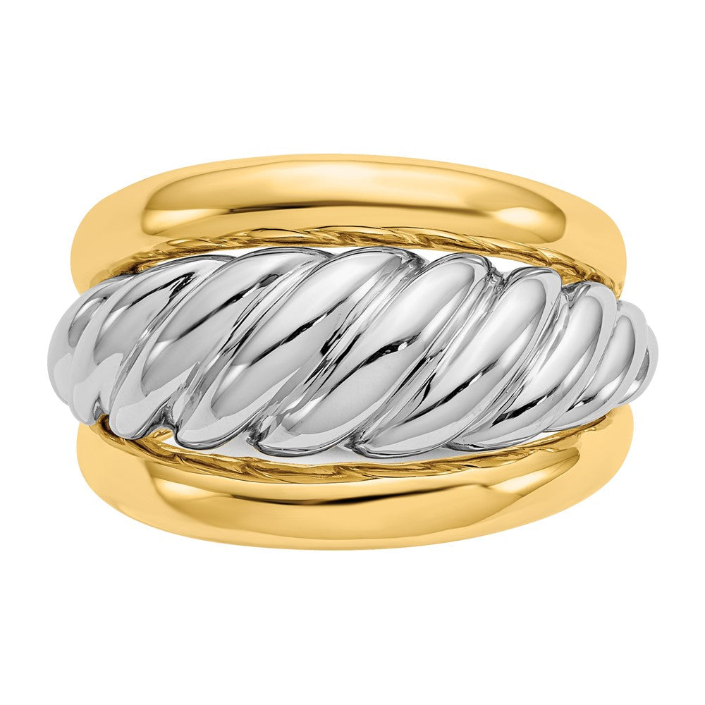 14K Bicolor Gold Polierter Gedrehter Bombenring