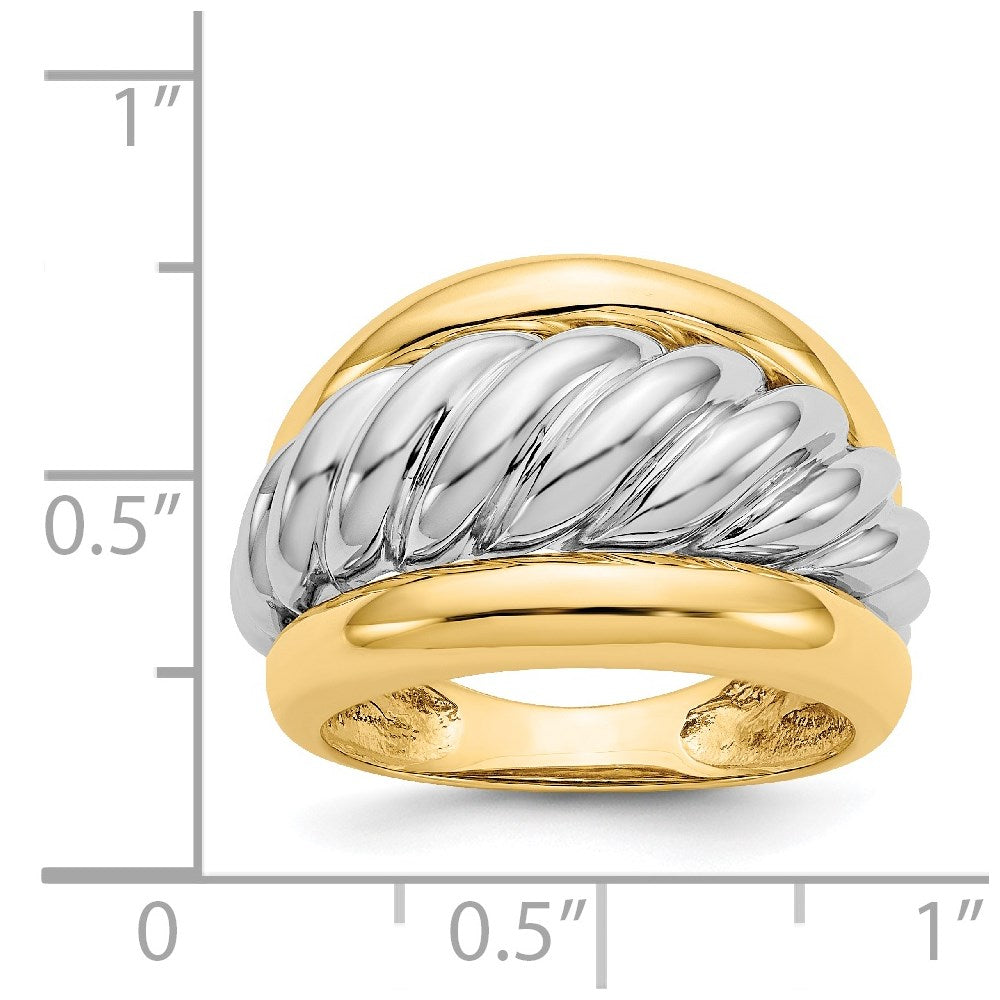 14K Bicolor Gold Polierter Gedrehter Bombenring