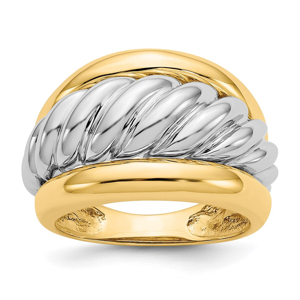14K Bicolor Gold Polierter Gedrehter Bombenring