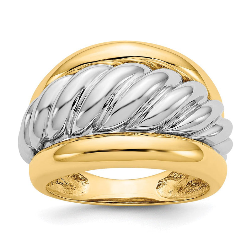 14K Bicolor Gold Polierter Gedrehter Bombenring