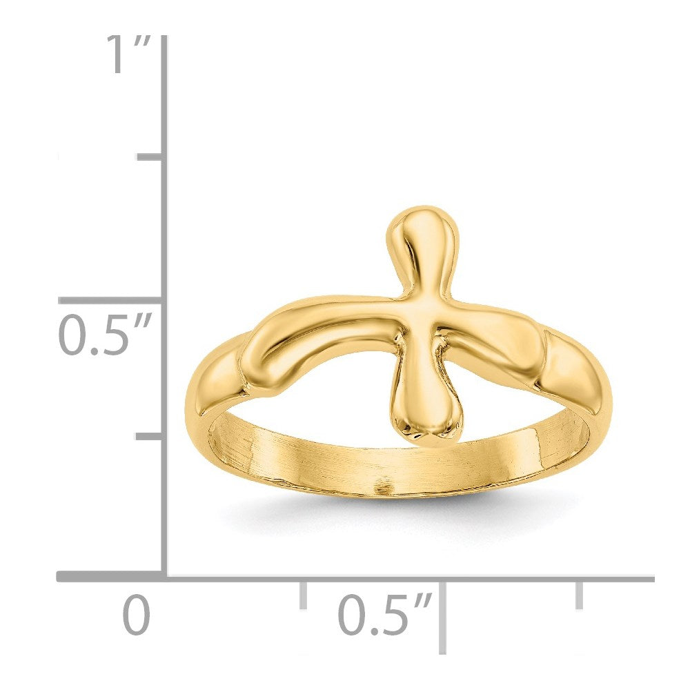 14K Gelbgold polierter Kreuz-Ring in freier Form
