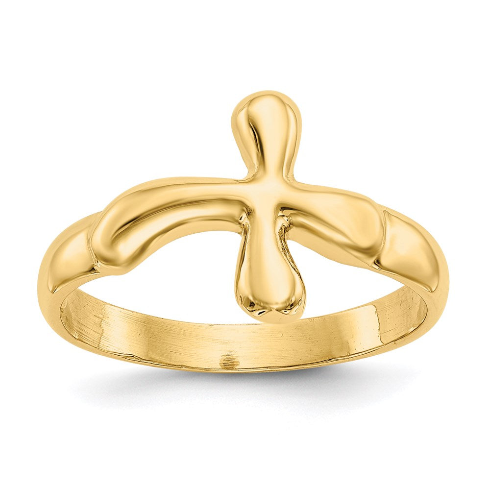 14K Gelbgold polierter Kreuz-Ring in freier Form